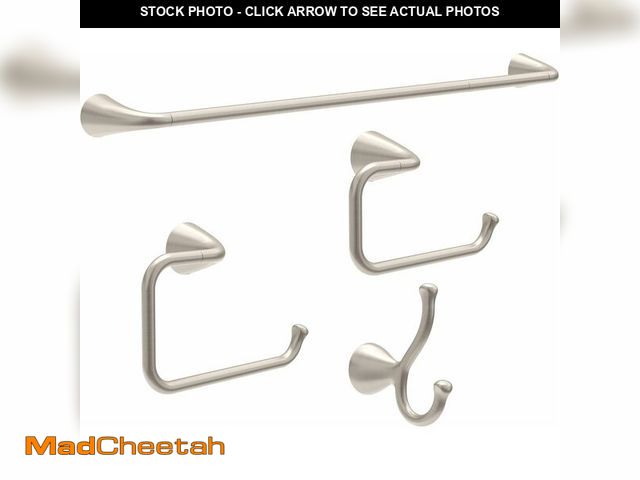 Lot 74-13844460 - Delta ARV64-DN Arvo 4-Piece Bath Hardware Set 18-in Towel Bar w/ 6-in Extender, Toilet Paper Holder,...