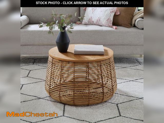 Lot 74-12463165 - StyleWell Pala 28 in. Natural Rattan Round Coffee Table with Removeable Top for Storage HDP-40403231...