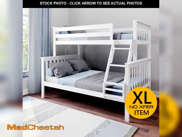 Lot 74-12786984 - Max &amp; Lily Bunk Bed Twin Over Full Size with Ladder, Solid Wood Platform Bed Frame with Ladder f...