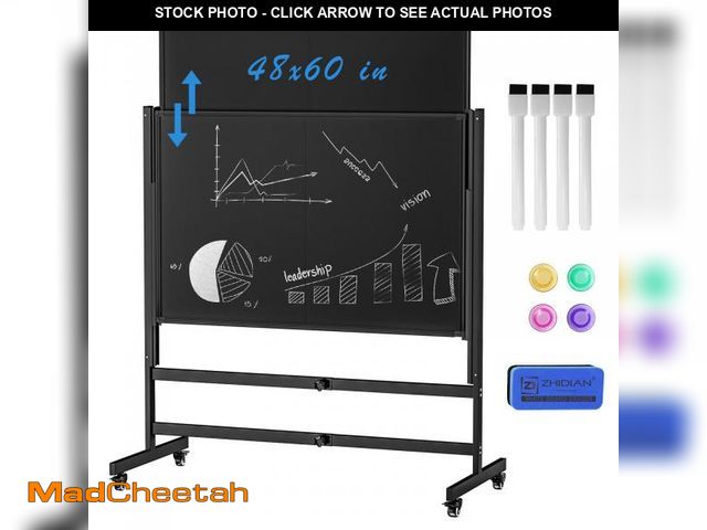 Lot 74-12487589 - Mobile Chalkboard Height Adjustable - 60x48 inches, Large Rolling Blackboard Double-Sided, Magnetic ...
