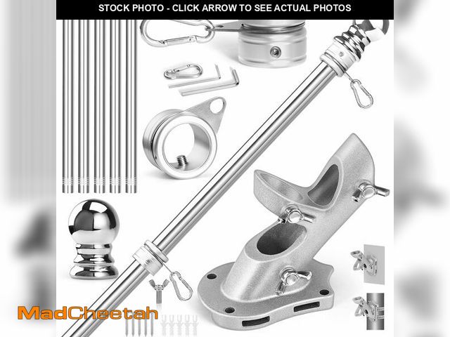 Lot 74-13947367 - Anovo Flag Pole Kit- Stainless Steel 6 FT Flag Poles with1 Inch Metal 360ÃÂ° Rotating Flag Pole Rin...