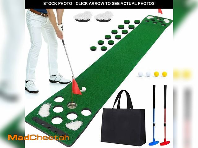 Lot 74-14364802 - Golf Putting Game Set, Golf Putting Green Mat with 4 Balls, 2 Cups &amp; Flags, 1 Portable Bag for O...