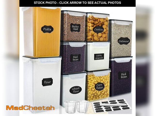 Lot 74-12707086 - VERONES Large Tall Airtight Food Storage Containers, 10 PACK Plastic Airtight Kitchen &amp; Pantry O...