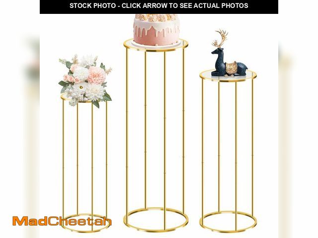 Lot 74-12706281 - tagotry 3PCS Gold Metal Cylinder Pedestal Stands - Round Plant Display Columns for Party Decor, Flor...