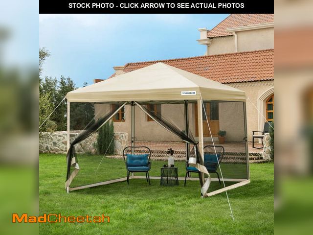 Lot 74-12667615 - SPECSTAR 10'x10' Pop up Canopy Tent with Mesh Netting, 2 Zipper Doors, and Roller Bag - UNUSED