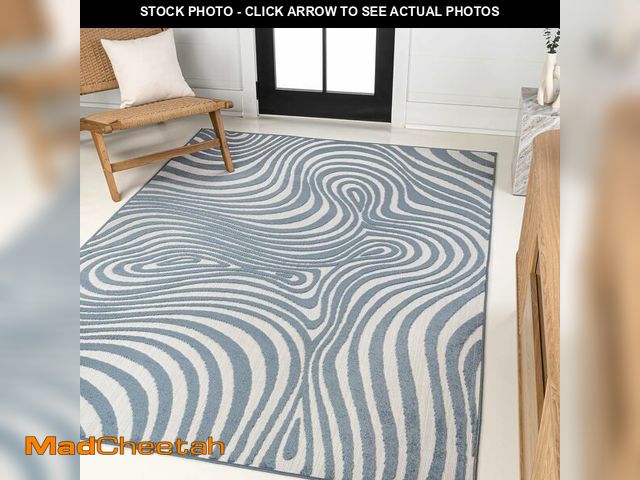 Lot 74-12695674 - JONATHAN Y Maribo High-Low Abstract Striped Dark Blue/Cream 4x6 Indoor/Outdoor Area Rug for Patio, B...