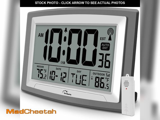 Lot 74-12707231 - WallarGe Atomic Clock with Outdoor and Indoor Temperature - 12.5 Inch Self-Setting Digital Clock Lar...