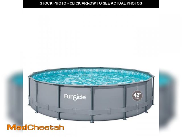 Lot 74-12527011 - Funsicle 15ft Oasis Round Above Ground Metal Frame Swimming Pool, Includes SkimmerPlus Pump, Age 6 &...