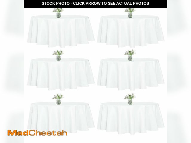 Lot 74-14066400 - WIGENIUS 6 Pack White Table Cloth Round 90 Inch Polyester Tablecloths, Wrinkle Resisitant Tablecloth...