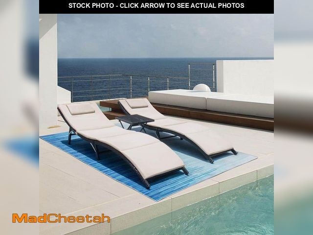 Lot 74-12659677 - Tozey 3-Pieces Steel Frame Poolside Folding Chairs Wicker Outdoor Chaise Lounge Chair with Beige Cus...