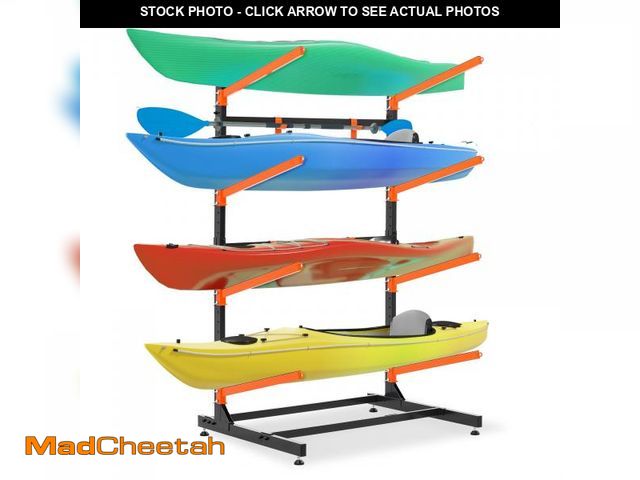 Lot 74-12494151 - UOKRR 4 Kayak Storage Rack, Freestanding Kayak Racks for Garage, Heavy Duty Adjustable Kayak Stand I...