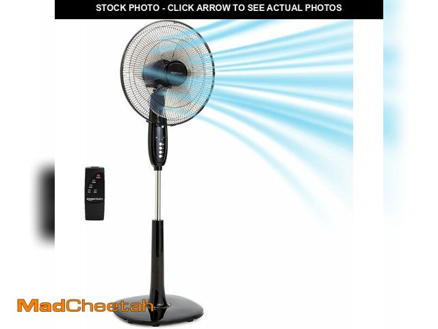 Lot 74-13926872 - Basics 16" Pedestal Fan with Remote for Bedroom, Living Room, Office, Adjustable Height, Dual-Layere...