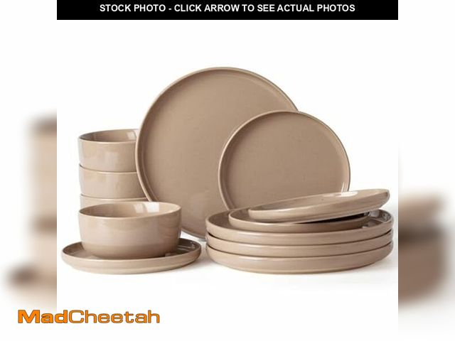 Lot 74-12700559 - Famiware Milkyway Plates and Bowls Set, 12 Pieces Dinnerware Sets, Dishes Set for 4, Cinnamon Brown ...