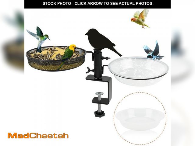 Lot 74-12305428 - Deck Bird Feeders with Metal Tray and 2 Water Bowls, Detachable Adjustable Heavy Duty 3 Inch Clamp B...