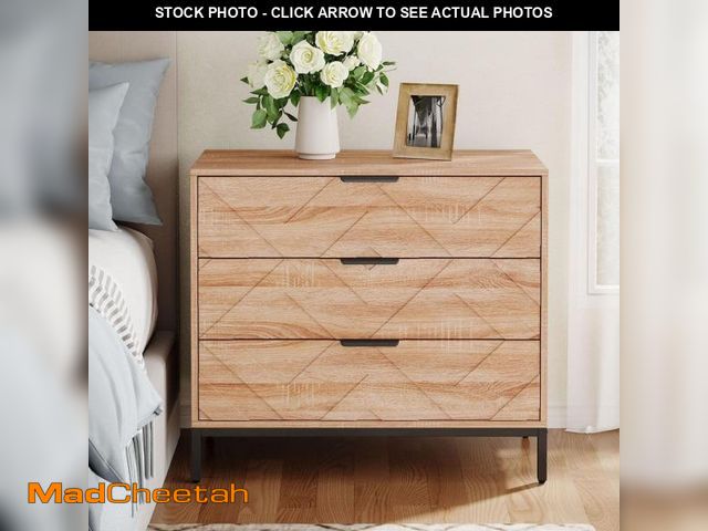 Lot 74-12495622 - BYBLIGHT Fenley Brown 3-Drawer 31.5 in. W Tall Modern Nightstand Large Bedside Table with 4-Sturdy L...