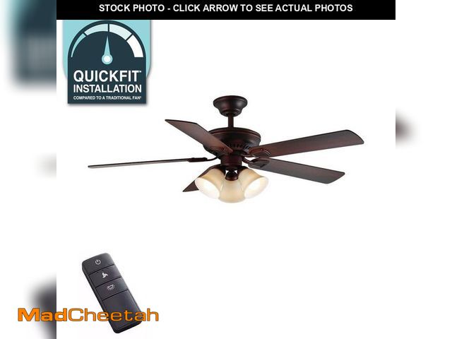 Lot 74-12530771 - Hampton Bay Campbell 52 in. Indoor LED Mediterranean Bronze Ceiling Fan with Light Kit, Downrod, Rev...