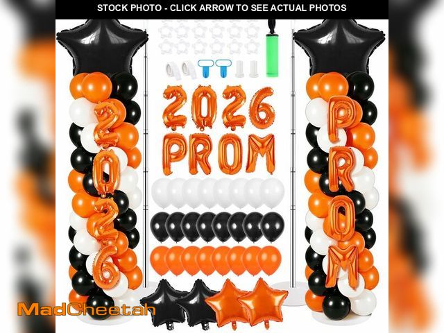 Lot 74-14205171 - 2 Sets Graduation Balloon Column Stand Kits with 132 PCS Orange Black White Latex Balloons 2026 Lett...