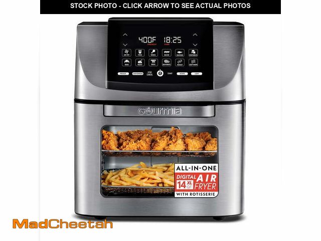 Lot 74-12779625 - Gourmia 14 Qt Air Fryer Oven, 12 Presets, Rotisserie, FryForce 360Â°, Stainless Steel - UNUSED