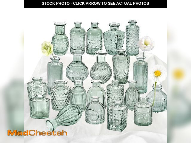 Lot 74-12701257 - Green Glass Bud Vase Set of 22, Small Vases for Flowers, Clear Glass Vases for Centerpieces, Mini Bu...