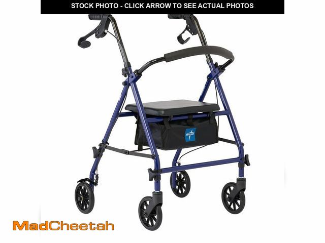 Lot 74-13800791 - Medline Rollator Walker with Seat, Steel Rolling Walker with 6-inch Wheels Supports up to 350 lbs, M...