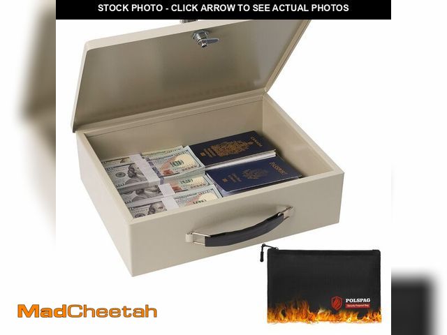 Lot 74-13772816 - Polspag Fireproof Document Box with Key Lock &amp; Fireproof Money Bag,Safe Storage Box for Valuable...