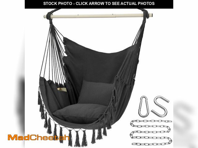 Lot 74-14274387 - Y- STOP Hammock Chair Hanging Rope Swing, Max 500 Lbs, 2 Cushions Included, Large Macrame Hanging Ch...