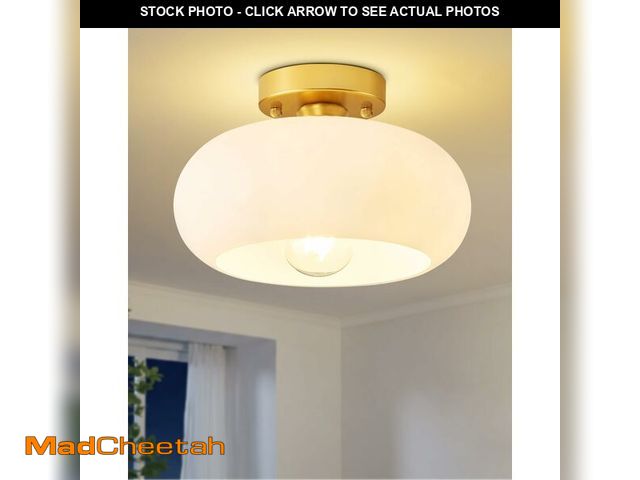 Lot 74-14341974 - Yunnix Semi Flush Mount Ceiling Light, Gold Light Fixture, Mid-Century Modern Farmhouse Milk Glass S...
