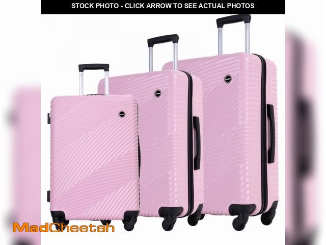 Lot 74-14607965 - 3PCS Lightweight PC+ABS Hard Shell Luggage Set with 2 Hooks and Spinner Wheels, 20/24/27inch Carry-O...