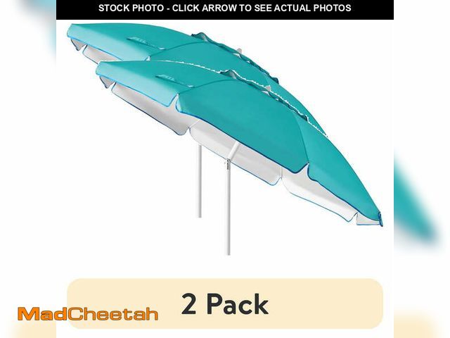 Lot 74-12686185 - (2 pack) Mainstays 6.5' Turquoise Beach Umbrella with Tilt, UV Protection - USED