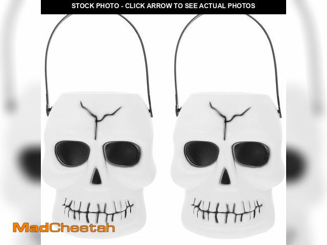 Lot 74-10824887 - LUOZZY 2Pcs Halloween Candy Holder Plastic Skull Bucket Halloween Witch Cauldron Lighted Trick or Tr...