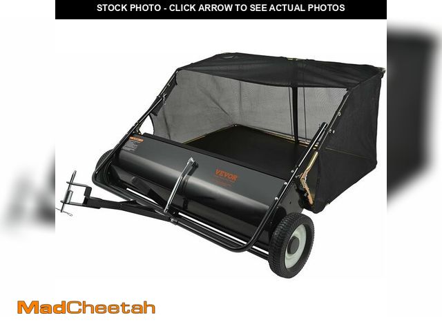 Lot 74-12693135 - (MISSING HARDWARE) VEVOR Tow Behind Lawn Sweeper, 44 in Pull Behind Lawn Sweeper, 25 cu. ft Large Ca...