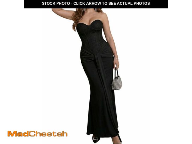Lot 74-14052376 - Rosegalette Womens Sexy Strapless Bodycon Corset Maxi Dress Sparkly Sequin Tie Waist Elegant Long We...