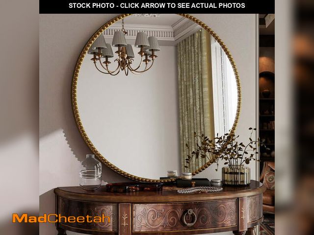 Lot 74-13765653 - BEAUTYPEAK 32" Round Bathroom Mirror Vanity Mirror Wall Mounted With Beaded Frame,Gold - UNUSED