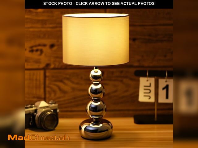 Lot 74-13564356 - SYLW Small Modern Bedside Table Lamp, 7 x 7 x 13 Inch Farmhouse Table Lamps, Silver Metal Ball Table...