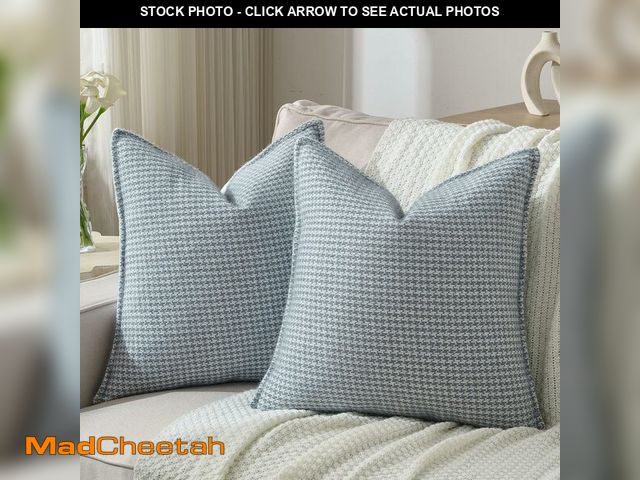 Lot 74-14147617 - FUTEI Pack of 2 Houndstooth Throw Pillow Covers 26x26 Inch Soft Chenille Gingham Textured Farmhouse ...