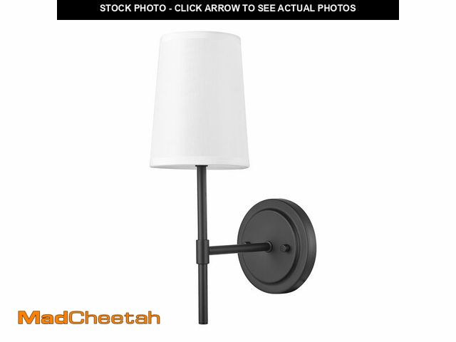 Lot 74-14267629 - Globe Electric 51859 1-Light Wall Sconce, Matte Black, White Fabric Shade, Wall Lighting, Wall Lamp ...