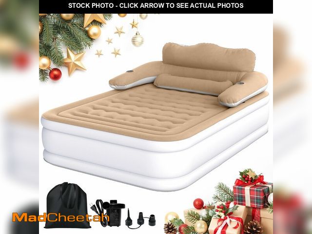 Lot 74-13563890 - DWVO FullXL Size Air Mattress with Headboard &amp; Cup Holders, Blow Up Bed with Built-in Pump &amp;...