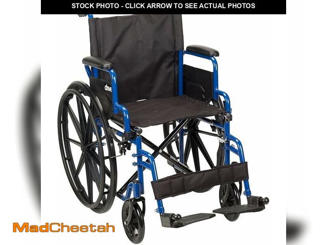 Lot 74-13041277 - Drive Medical Blue Streak Lightweight Wheelchair with Swing-Away Footrests and Flip-Back Arms, Porta...