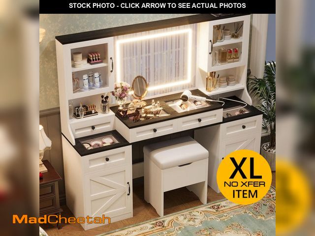 Lot 74-14280003 - (MISSING HARDWARE) Harper &amp; Bright Designs 2-Piece White Makeup Vanity Set with Mirror, LED Ligh...