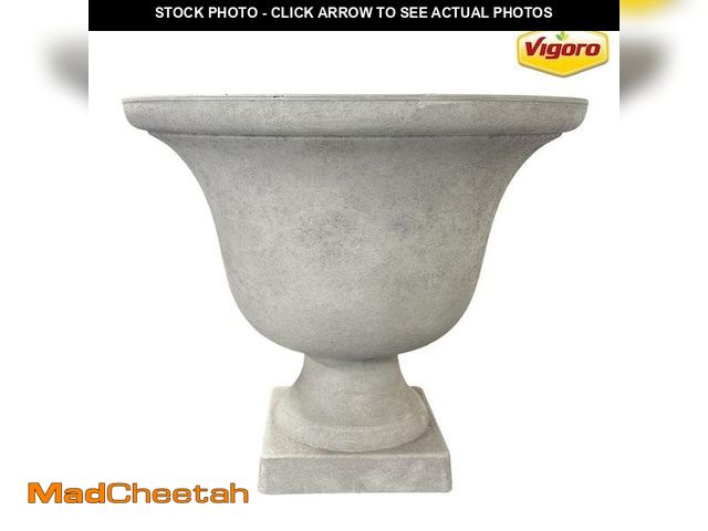 Lot 74-12529973 - Vigoro Elise Large White Resin Lightweight Urn Planter with Optional Drainage Hole (17.75 in. L x 17...