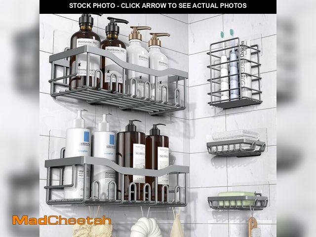 Lot 74-12326025 - EUDELE 5-Pack Rustproof Stainless Steel Shower Caddy Ã¢â¬â No Drill Adhesive Bathroom Organizer w...