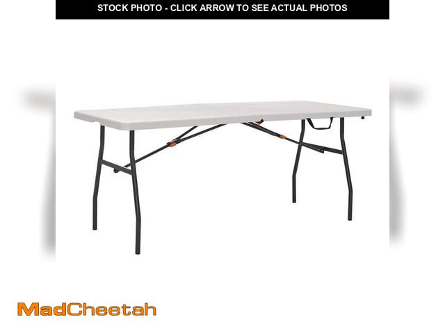 Lot 74-13822364 - HDX 6 ft. Almond Resin Top Rectangular Folding Utility Table for Indoor/Outdoor Use, Seats- 6 - USED