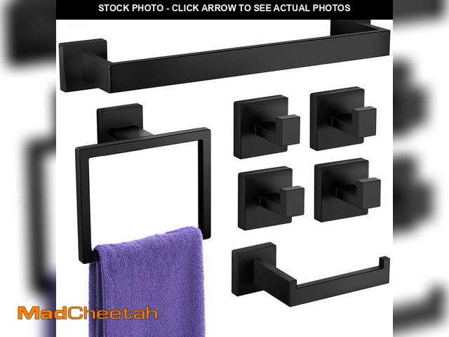 Lot 74-12697702 - 7-Pieces Towel Racks for Bathroom, SUS304 Matte Black Bathroom Accessory Set, Stainless Steel Black ...