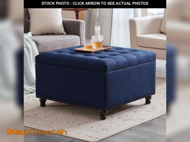 Lot 74-12363329 - Tbfit Large Square Tufted Upholstered Ottoman and Coffee Table with Storage, Oversized Footrest Benc...