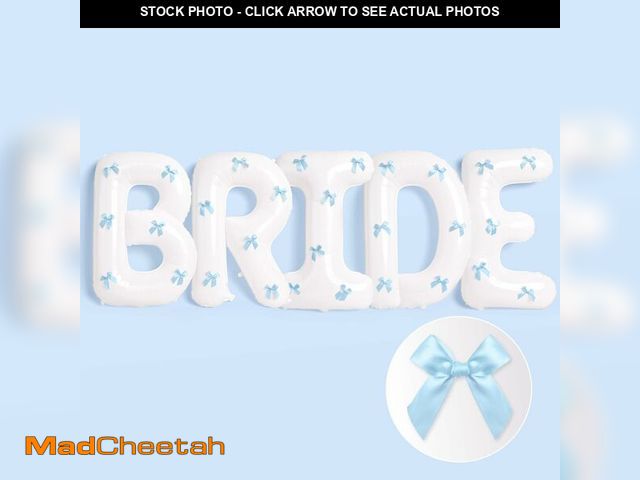 Lot 74-13956155 - xo, Fetti White Bride Balloons + Blue Bows - 40 inch, XL | Bachelorette Party Decorations, Wedding P...