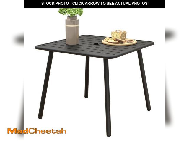 Lot 74-12160144 - C-Hopetree Square Metal Outdoor Dining Table with Umbrella Hole for Outside Patio, Black - UNUSED