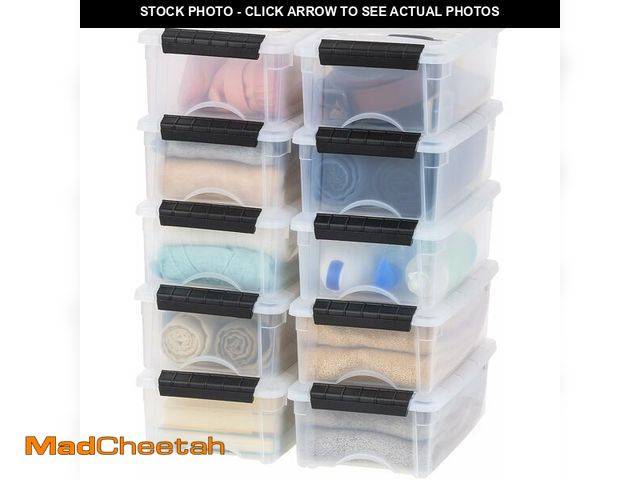 Lot 74-14347947 - IRIS USA 6 Qt Stackable Plastic Storage Bins with Lids, 10 Pack - BPA-Free, Made in USA - See-Throug...