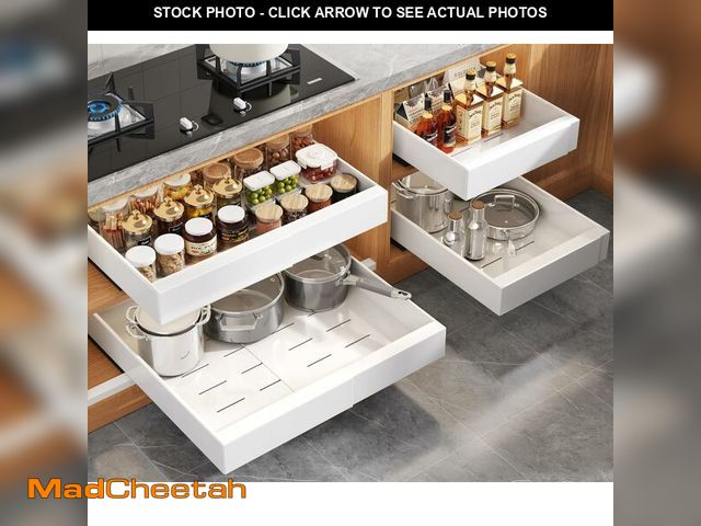 Lot 74-13710480 - Seinloes 4 Pack Expandable Pull Out Cabinet Organizer 21"Deep With Raising Pad for Framed Cabinets,U...