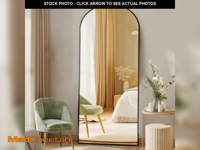 Lot 74-12494162 - DUMOS Arched Full Length Mirror with Stand 64"x21" Floor Standing Aluminum Frame for Bedroom Body Ha...