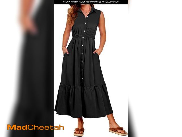 Lot 74-12397705 - ANRABESS Womens Summer Button Down Maxi Shirt Dress Sleeveless Collared Tiered Work Dresses Beach Su...